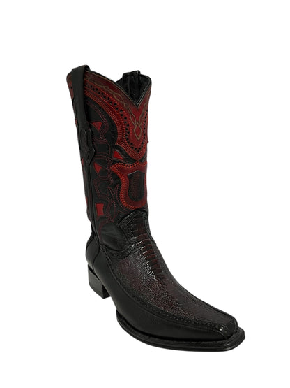 Los Altos Ostrich Leg And Deer Black Cherry European Square Toe -76F0518