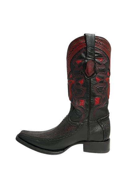Los Altos Ostrich Leg And Deer Black Cherry European Square Toe -76F0518