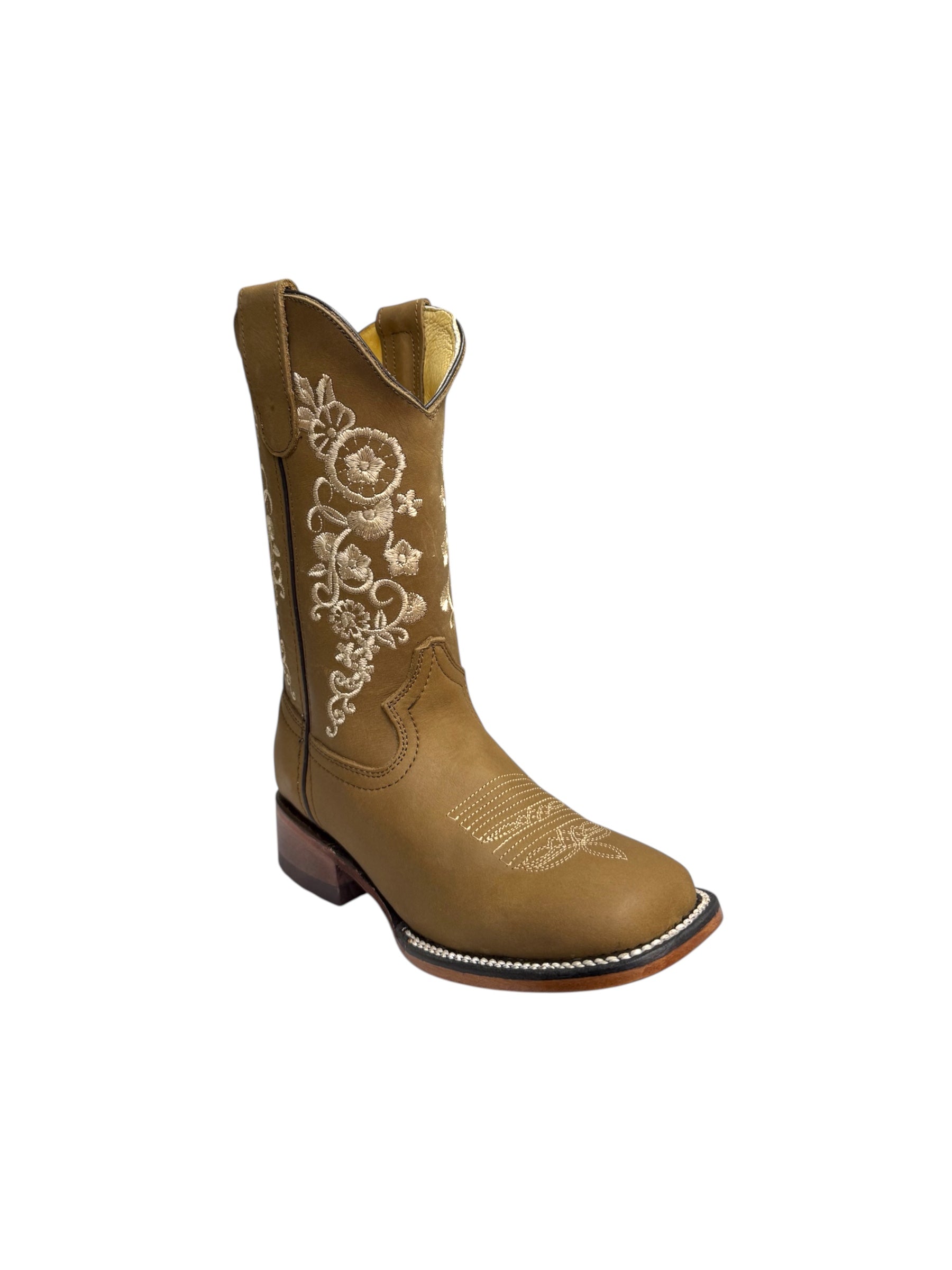 Potrillo Embroidered Ocre Square Toe Womens Boots - 413