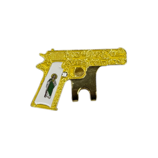 45 Pistol Engraved San Judas Hat Pin