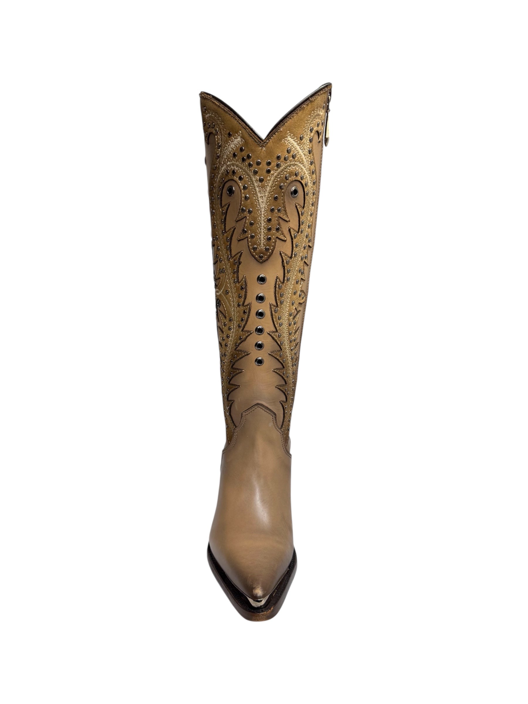 Cuadra Women's Tall Boot Satro Sand Overlay & Embriodery WIth Studds - CU763