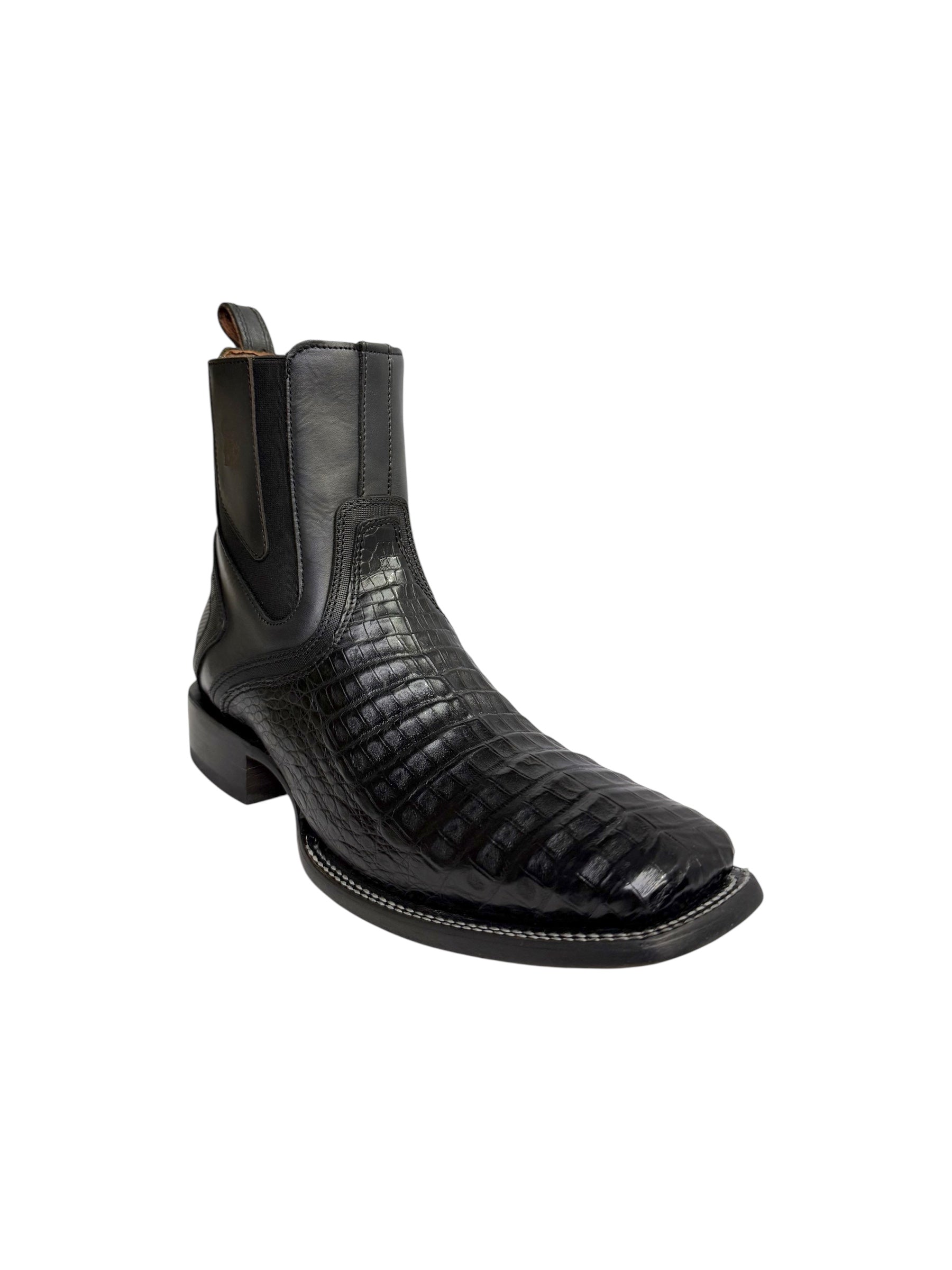 Cuadra Caiman Belly Black Zipper & Elastic Ankle Boot - CU891
