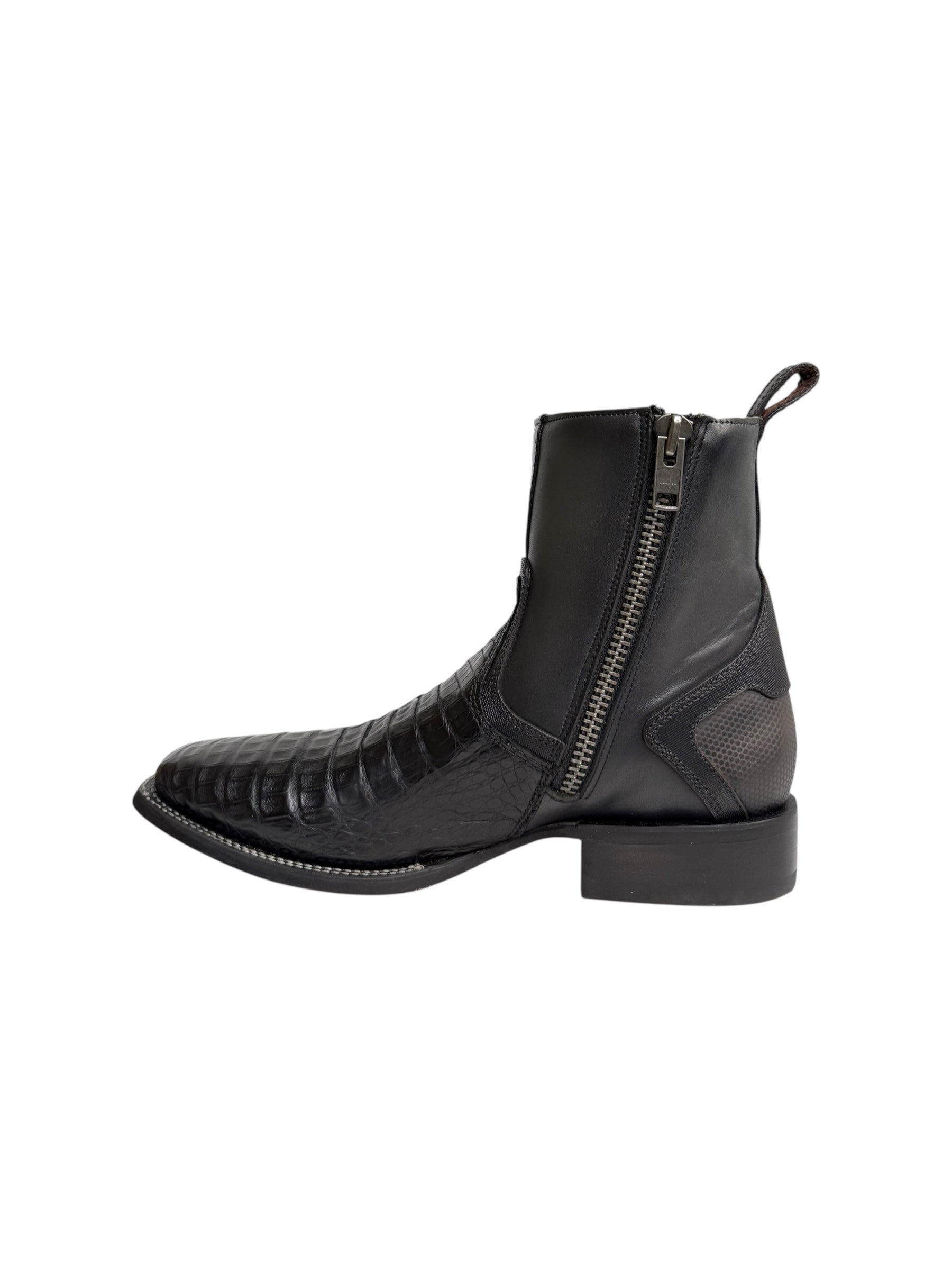Cuadra Caiman Belly Black Zipper & Elastic Ankle Boot - CU891