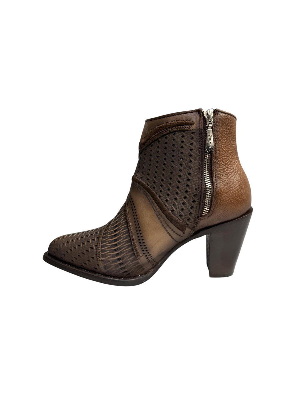 Cuadra Womens Ankle Boot Brown Laser & Embriodery & Studs & Zipper - CU946