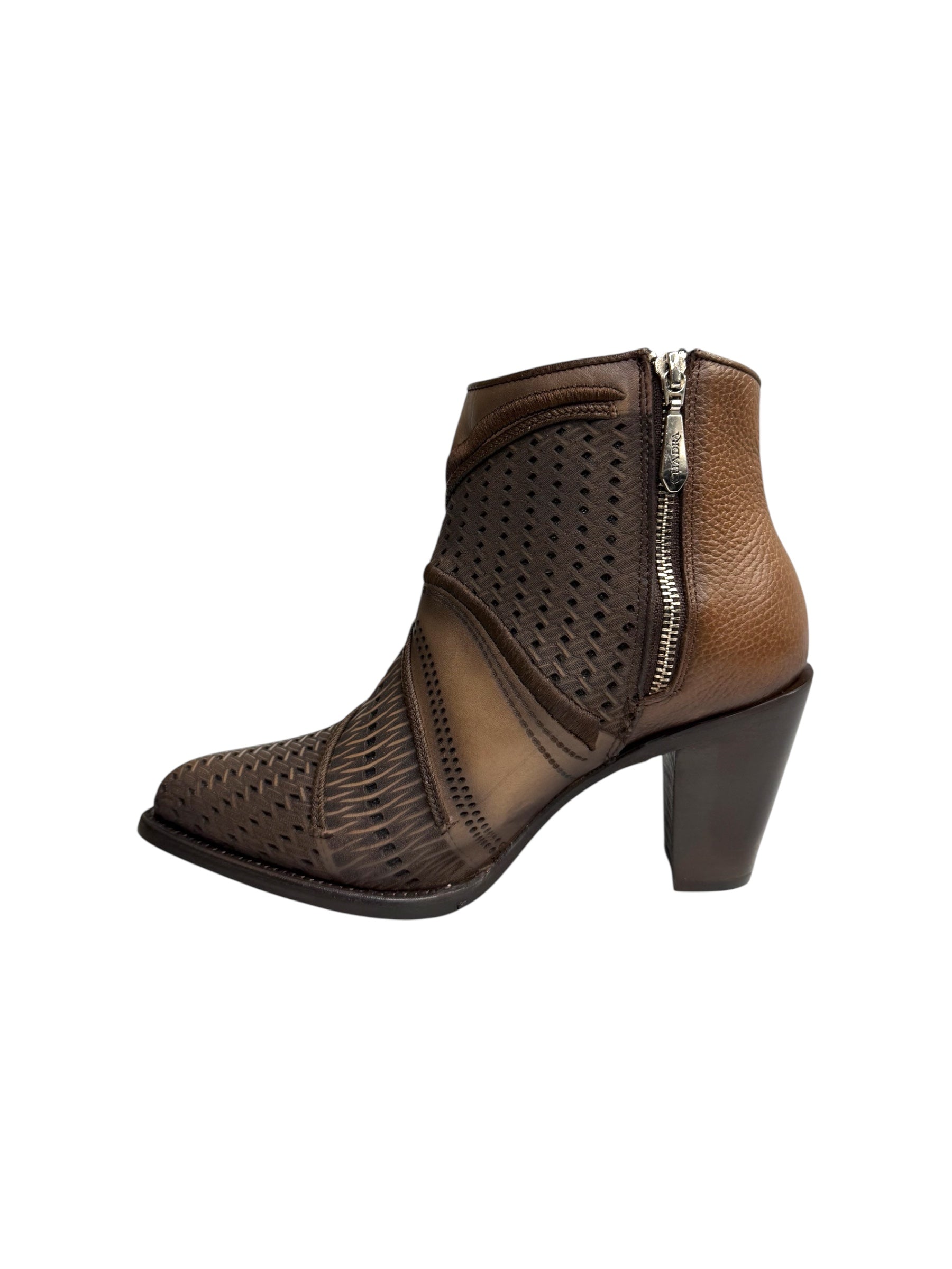 Cuadra Womens Ankle Boot Brown Laser & Embriodery & Studs & Zipper - CU946