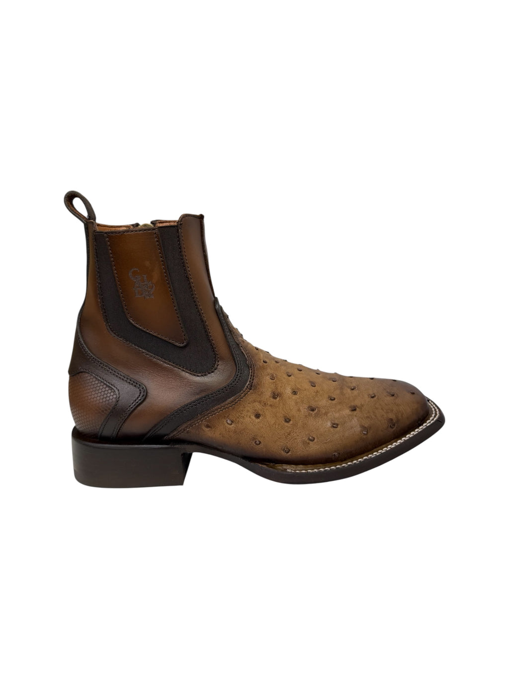 Cuadra Ostrich Lugano Brown Square Toe Zipper & Elastic Ankle Boot - CU889