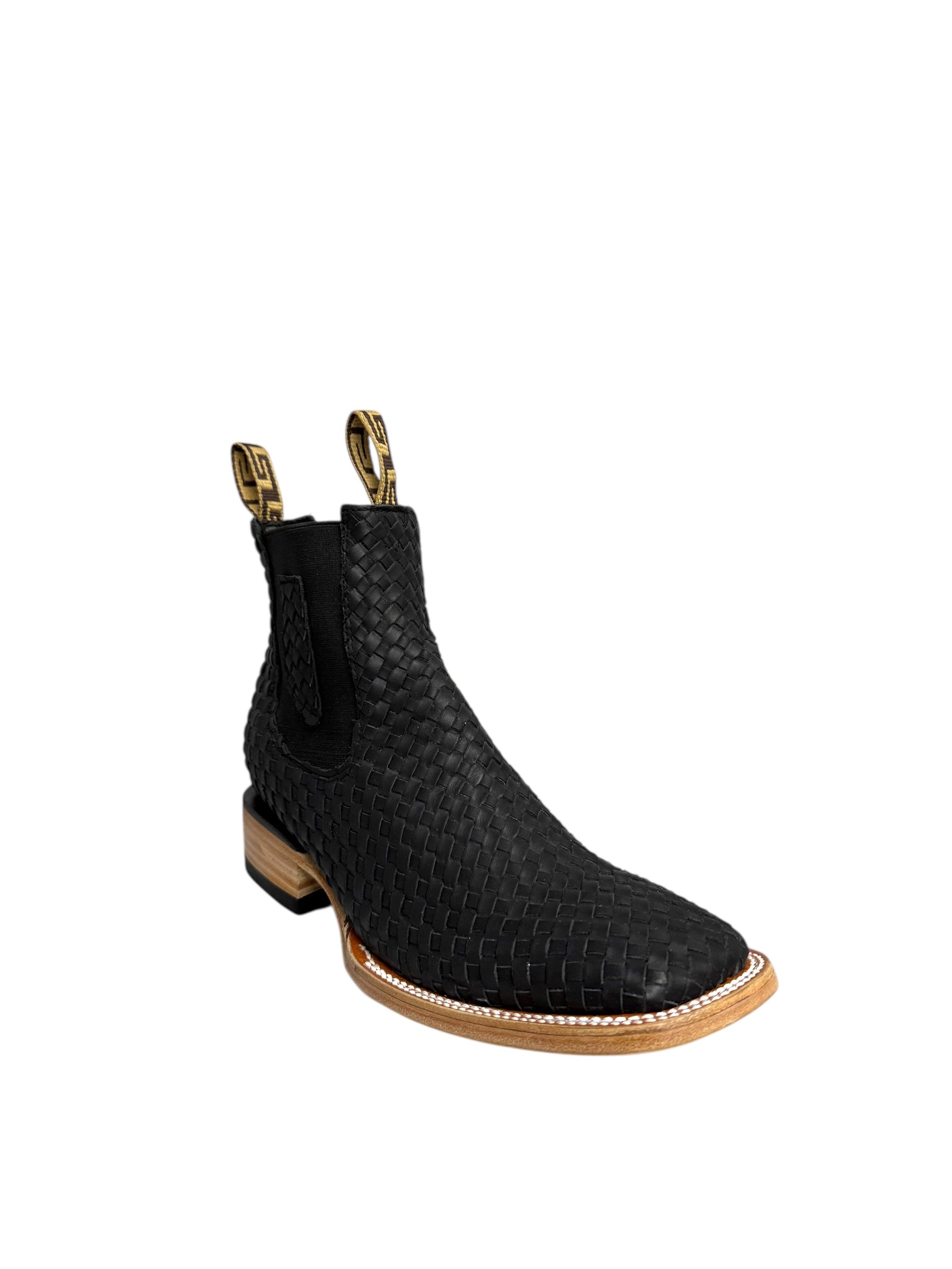 Calzatti Leather Stitched Black Square Toe Ankle Boots - 1910