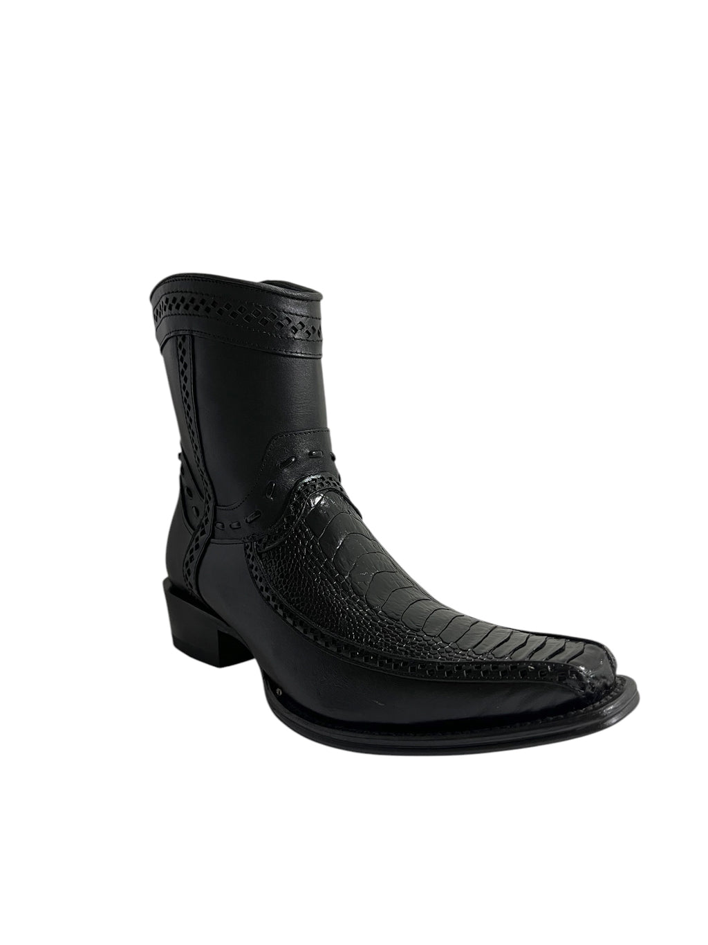 Los Altos Ankle Boot Ostrich Leg And Deer European Square Toe Black - 76BF0505