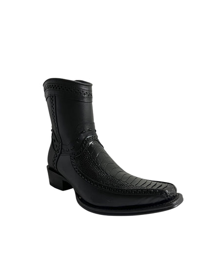 Los Altos Ankle Boot Ostrich Leg And Deer European Square Toe Black - 76BF0505