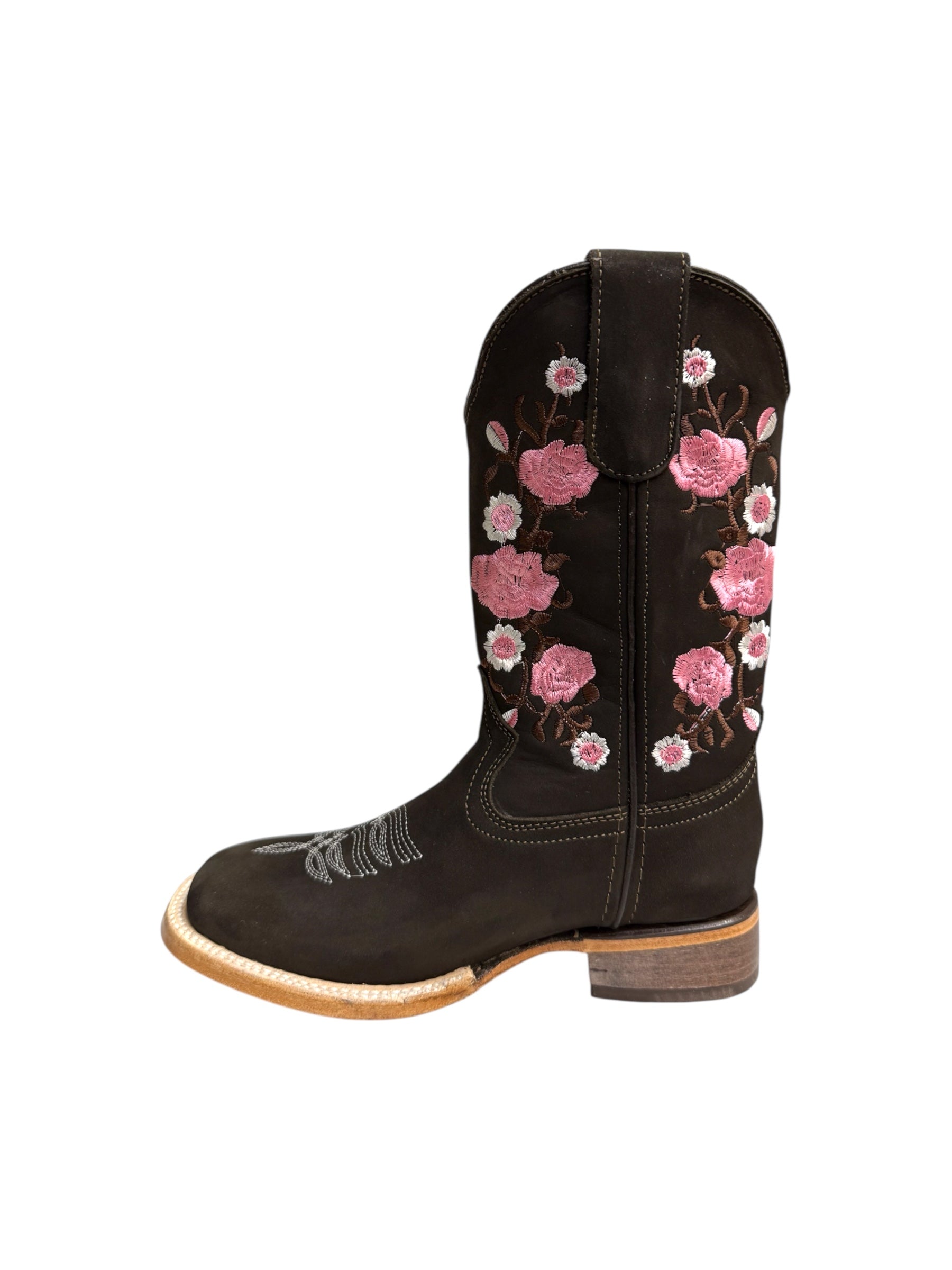 Potrillo Pink Flowers Nobuck Brown Womens Square Toe Boots - 428