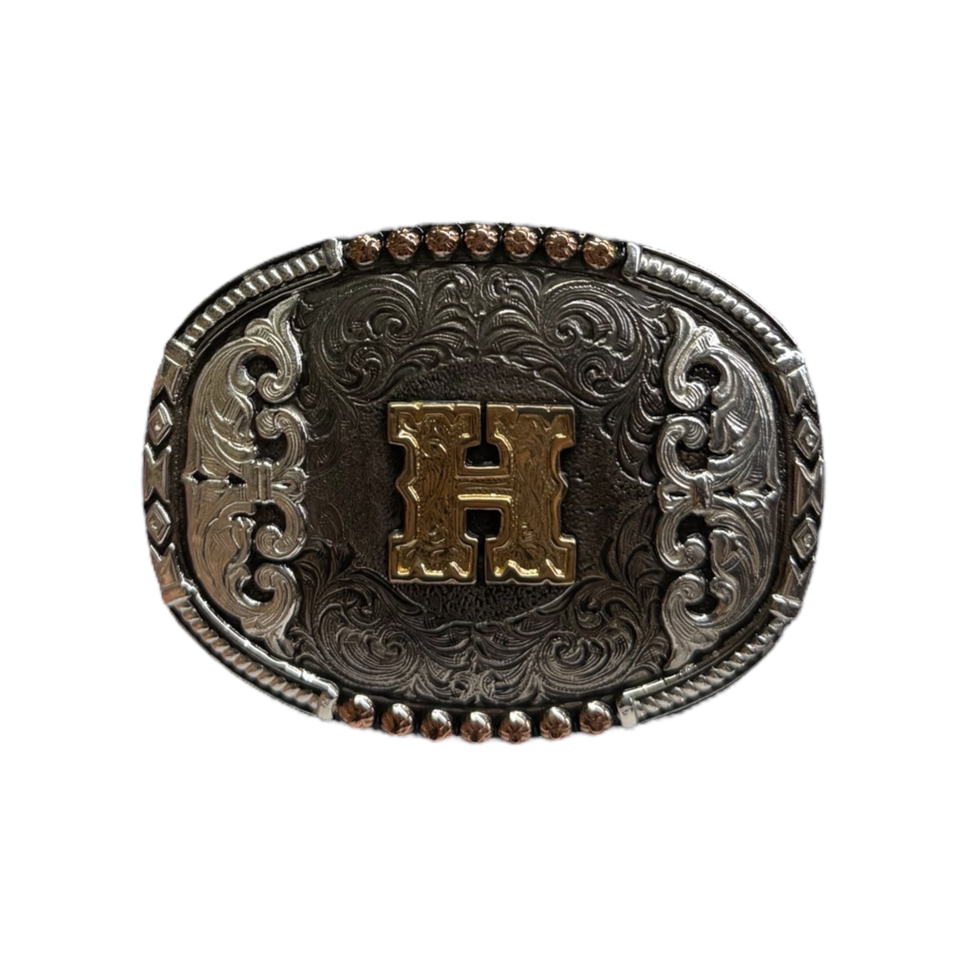 Crumrine Oval Buckle Tricolor Finish Initial A-H