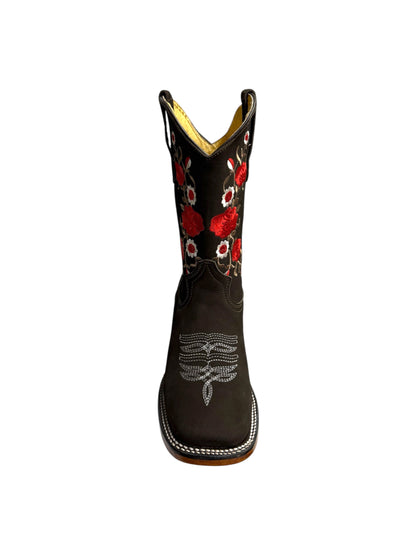 Potrillo Womens Red Flowers Nobuck brown Square Toe Boots - 425