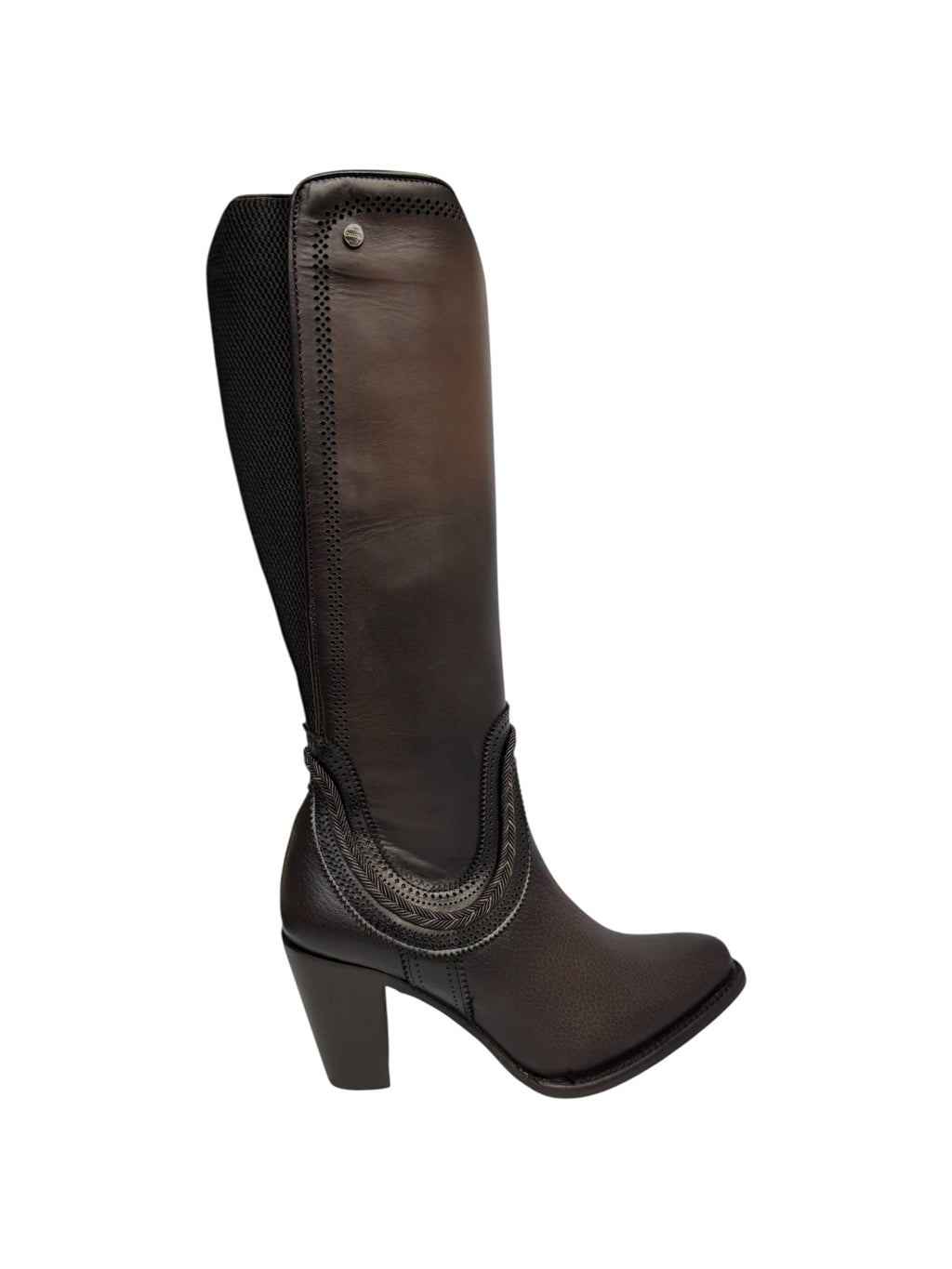 Cuadra Women's Tall Boot Flame Chocolate Zipper & Elastic Round Toe - CU885