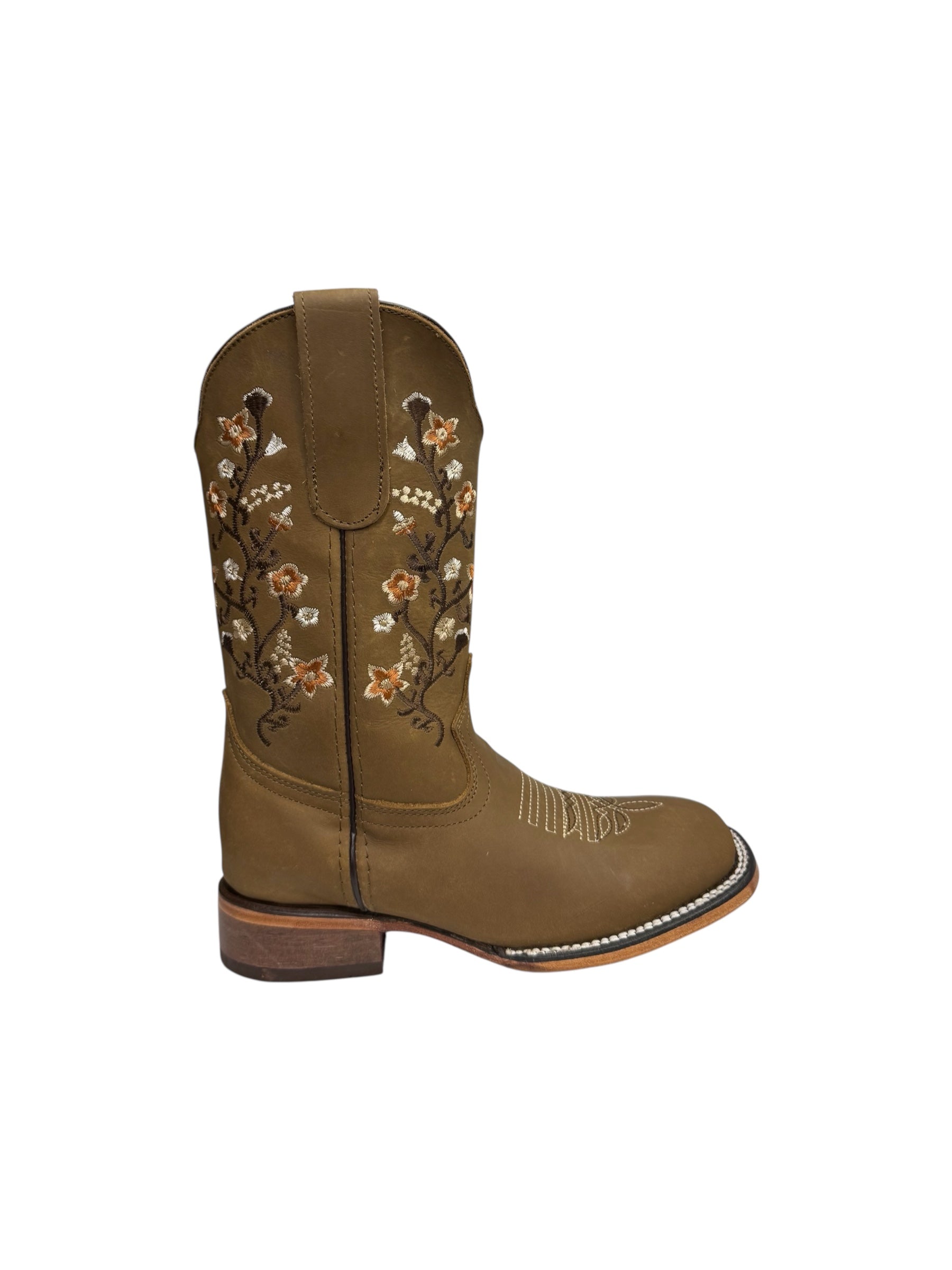 Potrillo Crazy Bovine Flowers Ocre Square Toe Womens Boots - 415