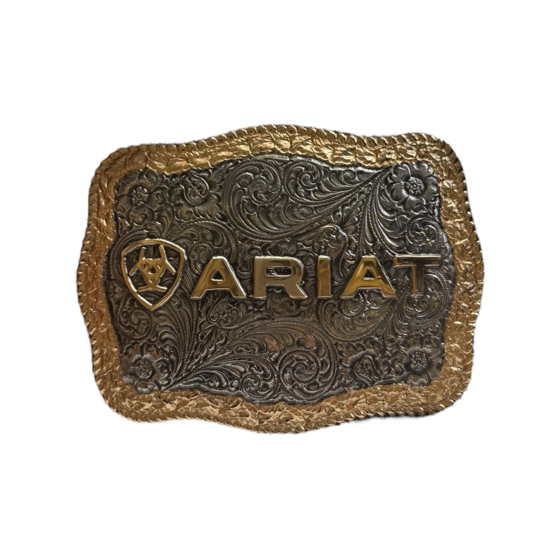 Ariat Rectangle Buckle Rope Edge Antique Silver and Antique Gold
