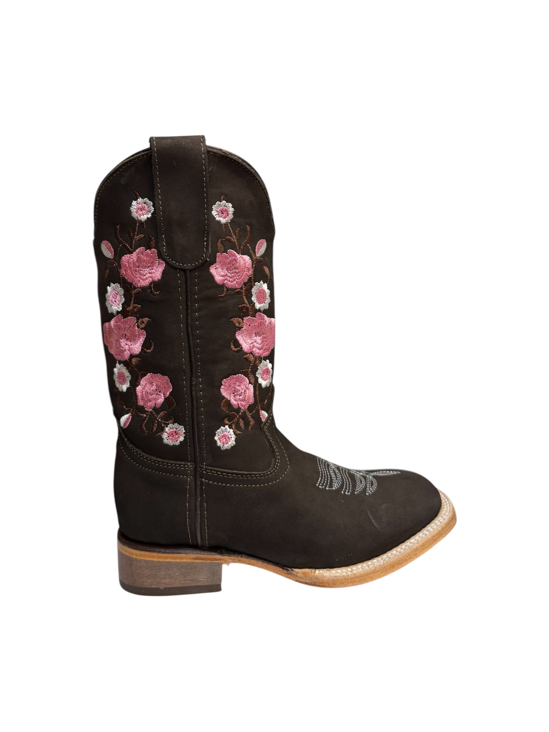 Potrillo Pink Flowers Nobuck Brown Womens Square Toe Boots - 428