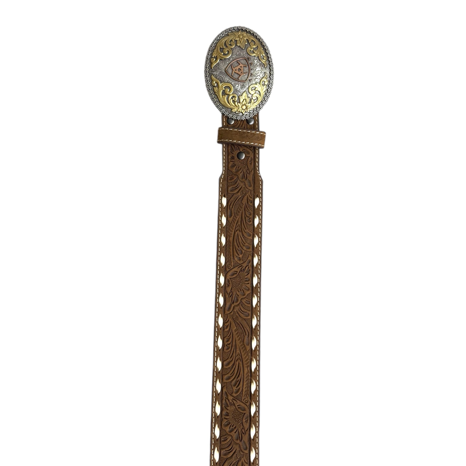Ariat Belt Oval Embossed Floral Design Buckle Aged Bark