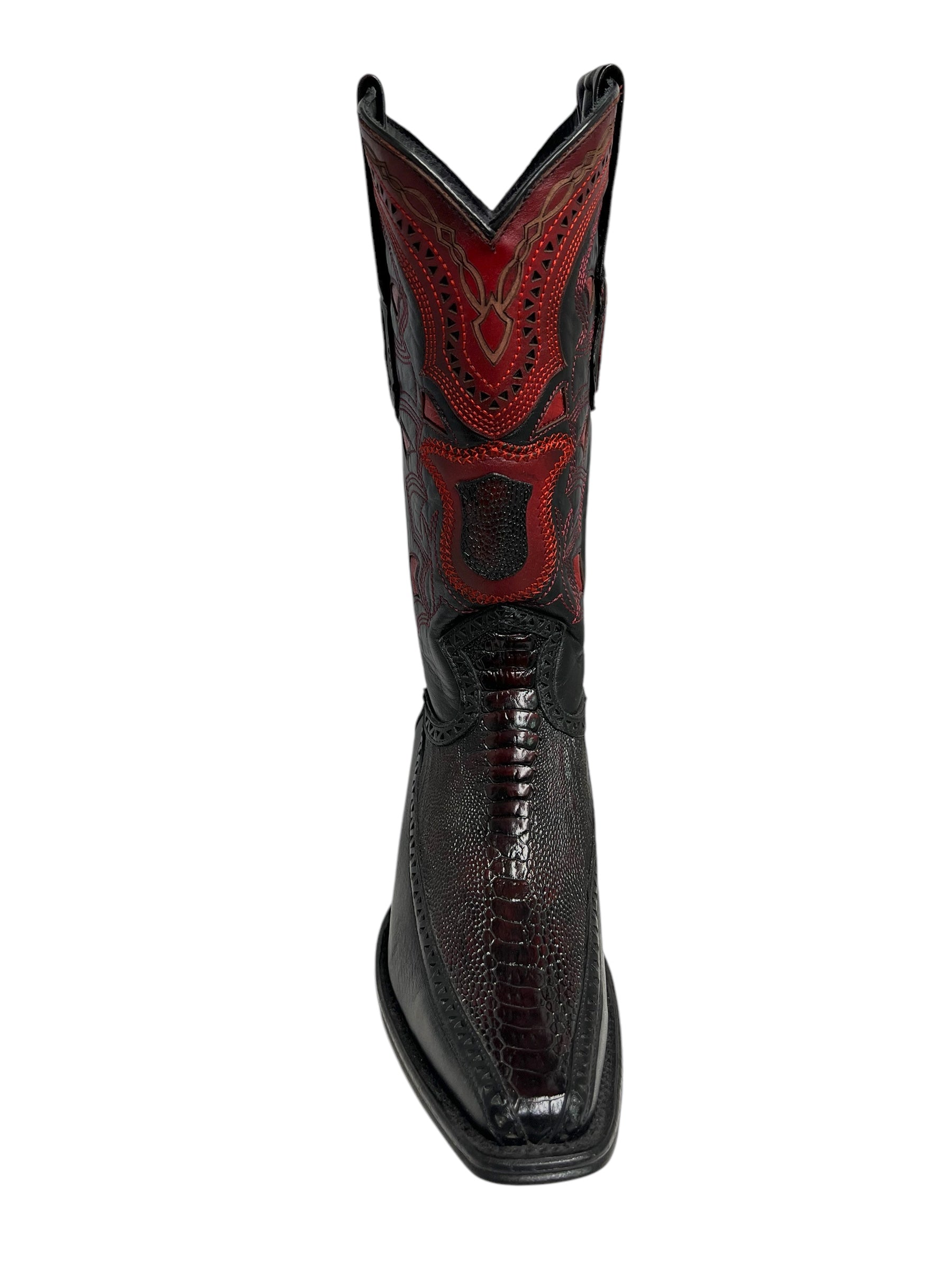 Los Altos Ostrich Leg And Deer Black Cherry European Square Toe -76F0518