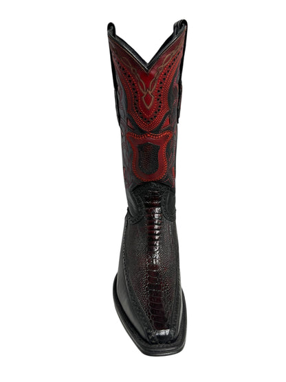 Los Altos Ostrich Leg And Deer Black Cherry European Square Toe -76F0518