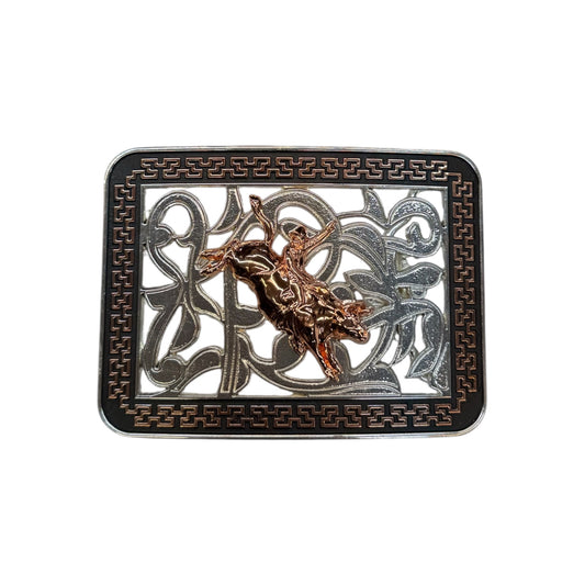 Bull Rider Wetsern Belt Buckle Silver And Rose Gold - HT-5