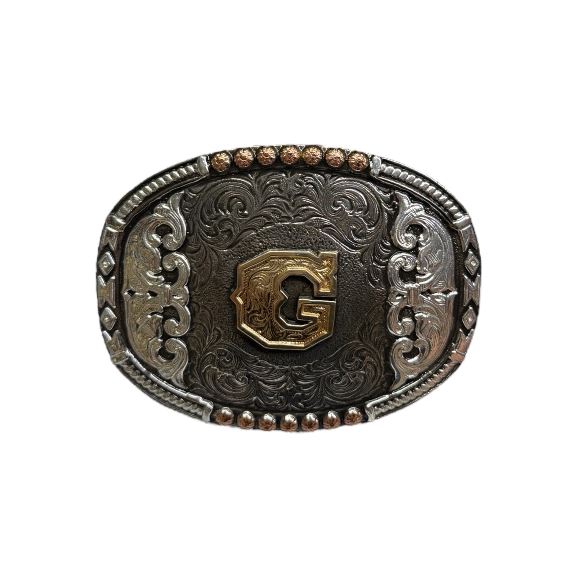Crumrine Oval Buckle Tricolor Finish Initial A-H
