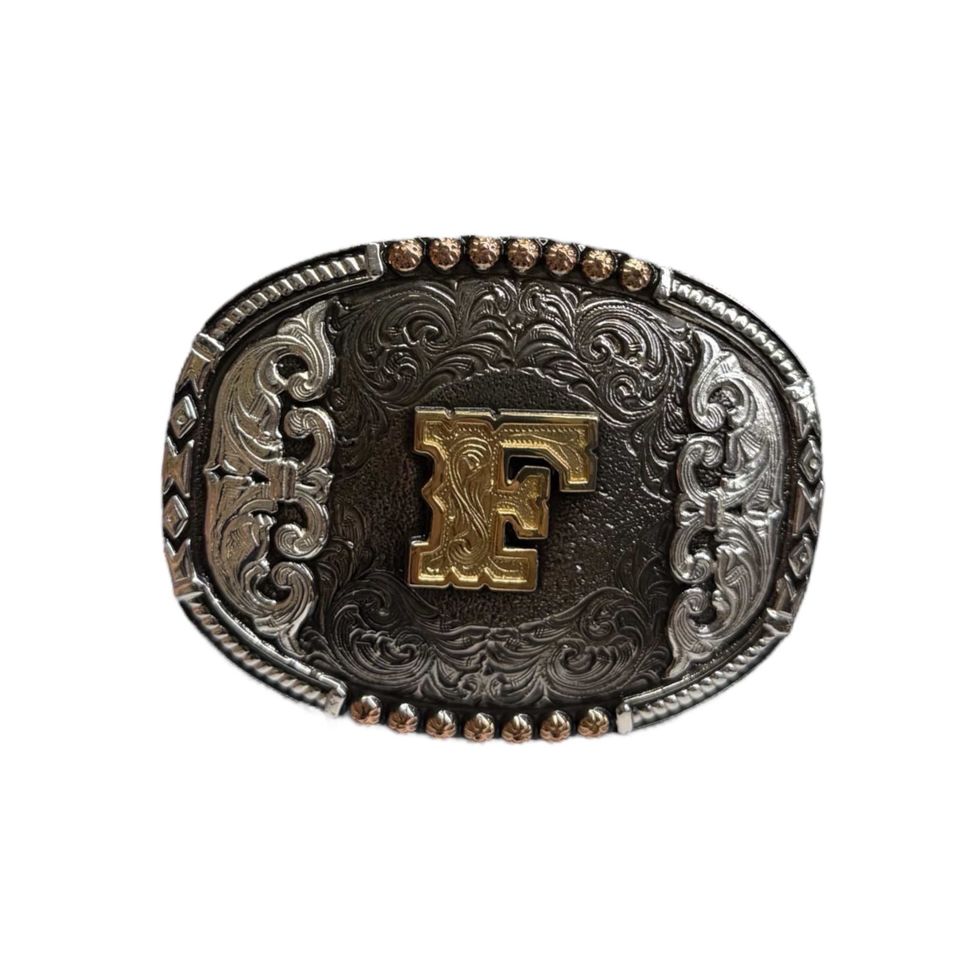 Crumrine Oval Buckle Tricolor Finish Initial A-H