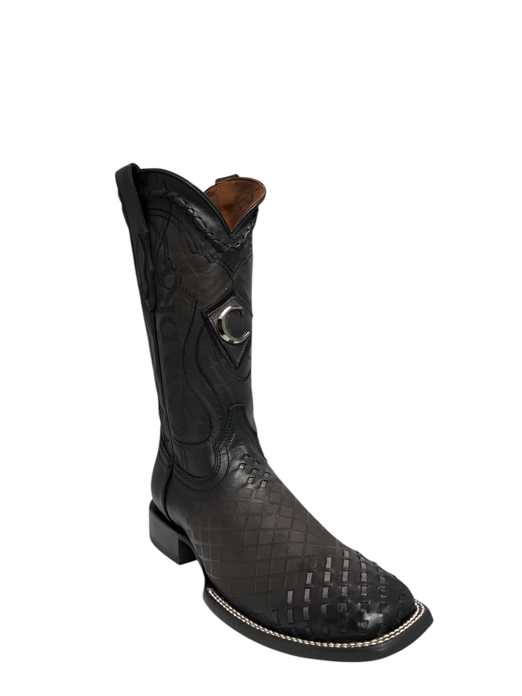 Cuadra Black Laser & Embroidery & Woven Square Toe - CU676