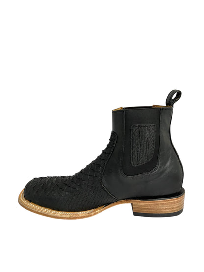 Ranchers Ankle Boot Square Toe Python Black