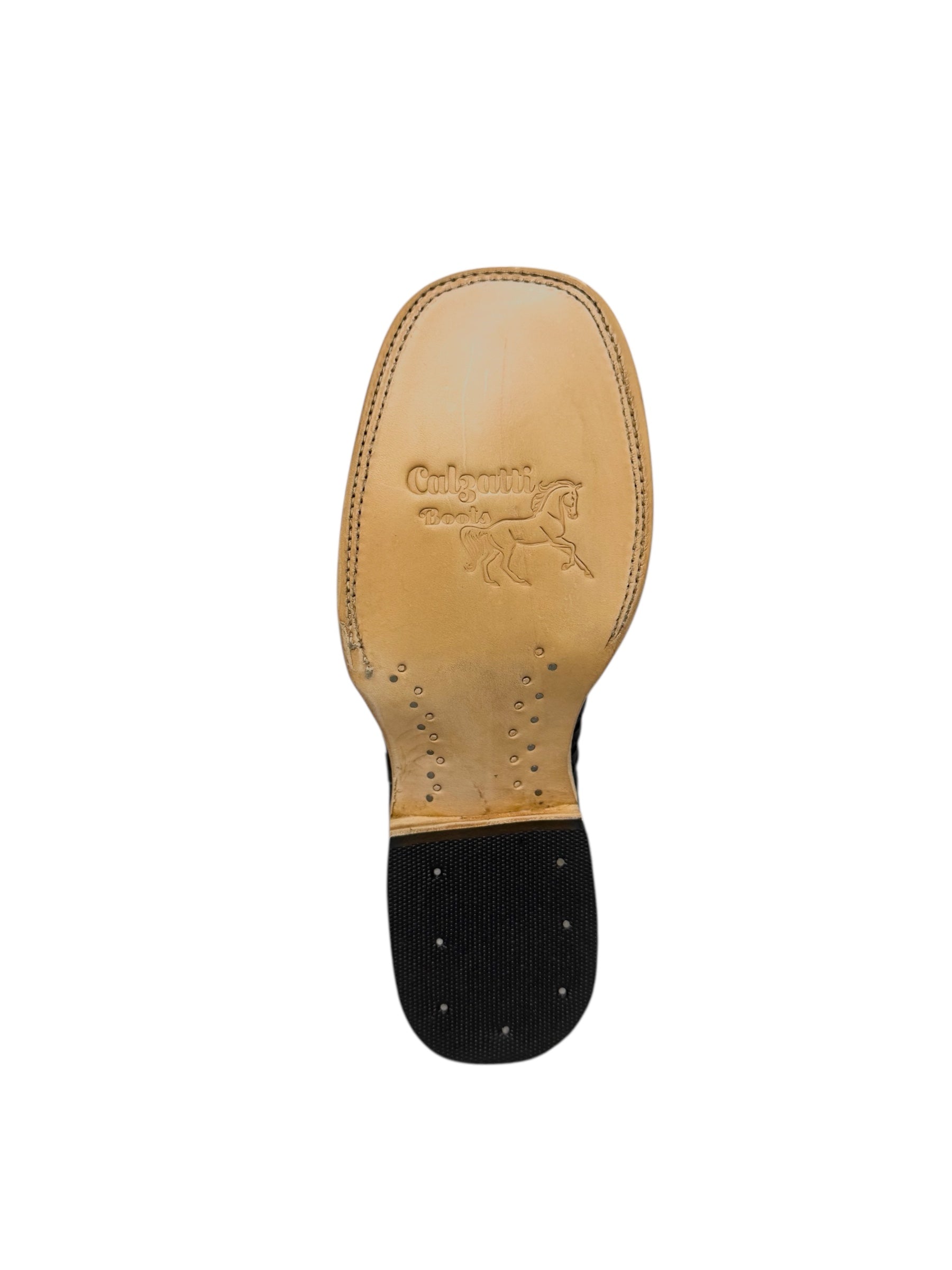 Calzatti Leather Stitched Black Square Toe Ankle Boots - 1910