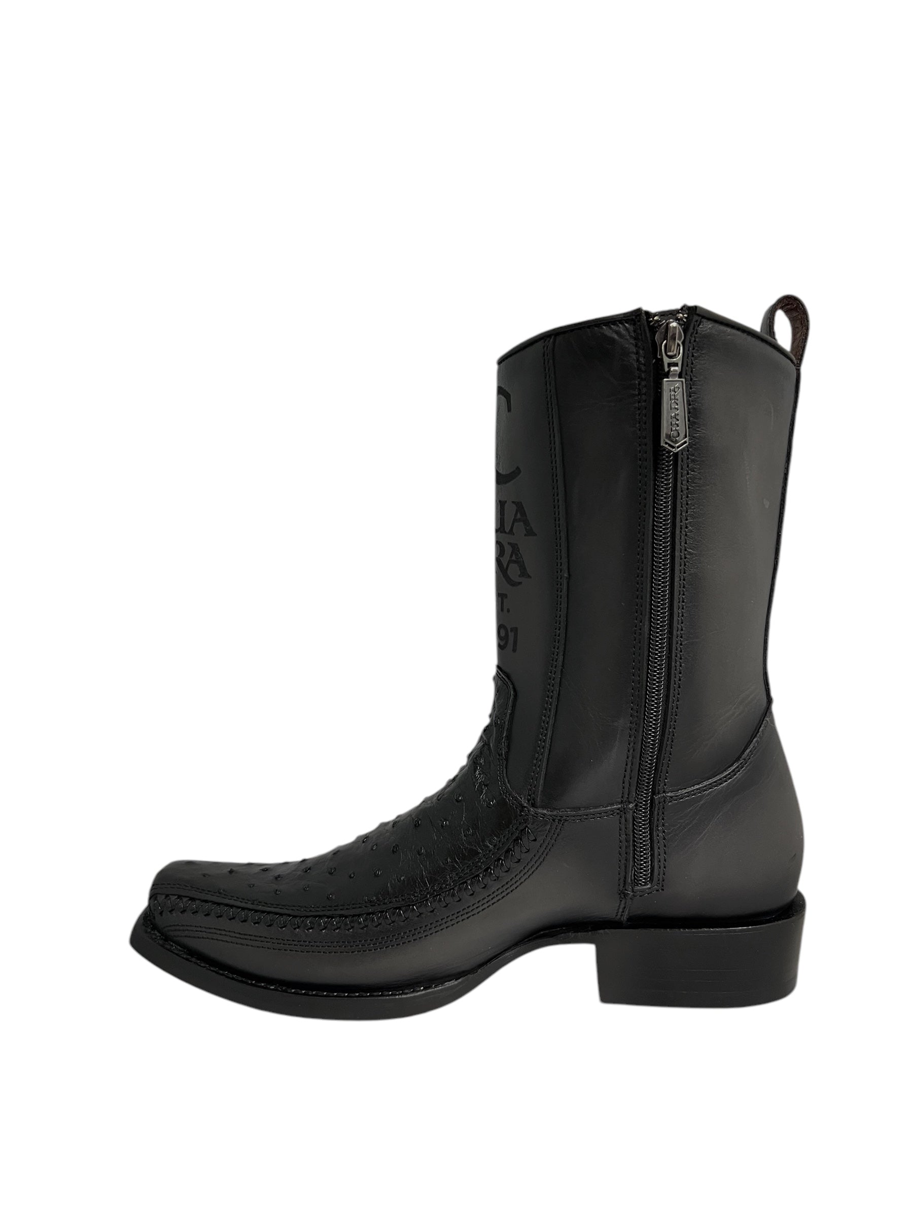 Cuadra Ostrich Black Woven & Laser Narrow Square Toe - CU802