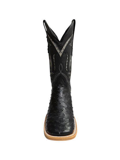Ranchers Ostrich Black Square Toe Cowboy Boot
