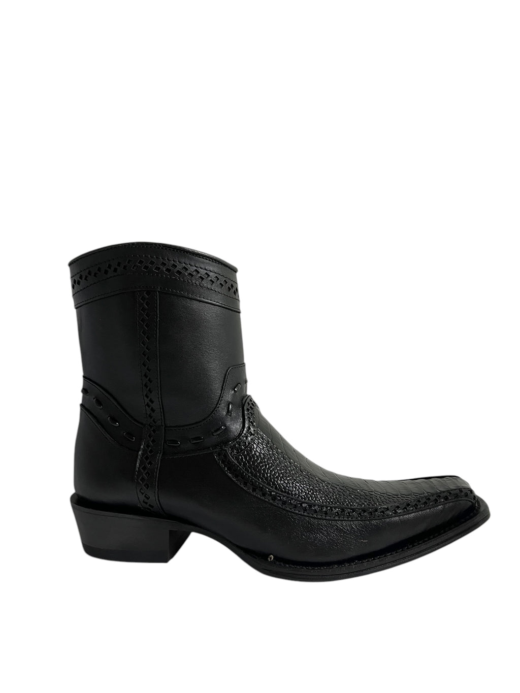 Los Altos Ankle Boot Ostrich Leg And Deer European Square Toe Black - 76BF0505