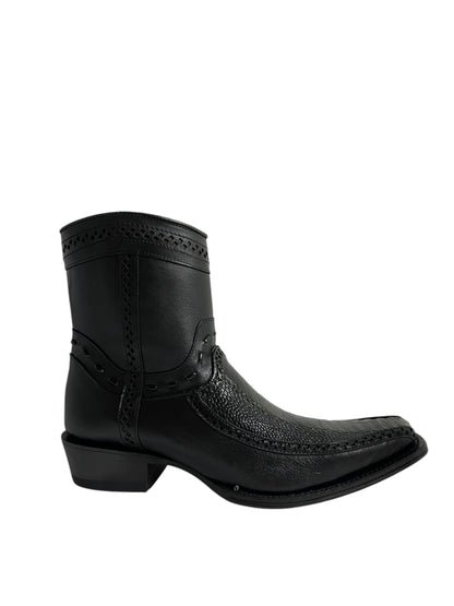 Los Altos Ankle Boot Ostrich Leg And Deer European Square Toe Black - 76BF0505