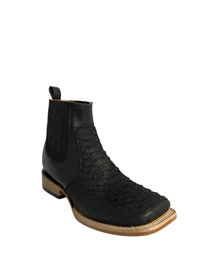 Ranchers Ankle Boot Square Toe Python Black