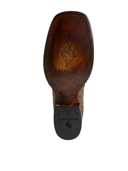 Red Diamond Ostrich Brown Square Toe