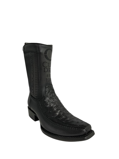 Cuadra Ostrich Black Woven & Laser Narrow Square Toe - CU802