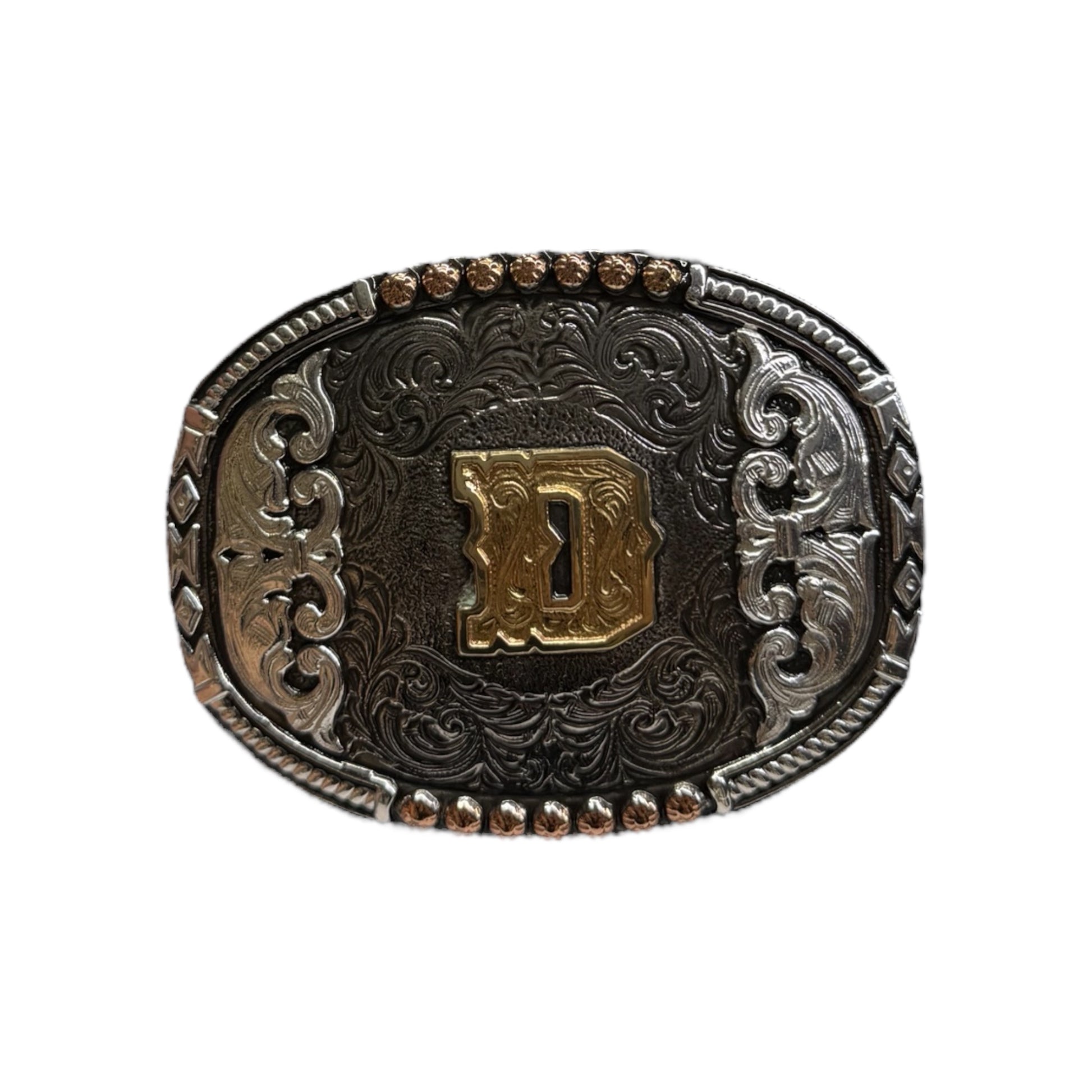 Crumrine Oval Buckle Tricolor Finish Initial A-H