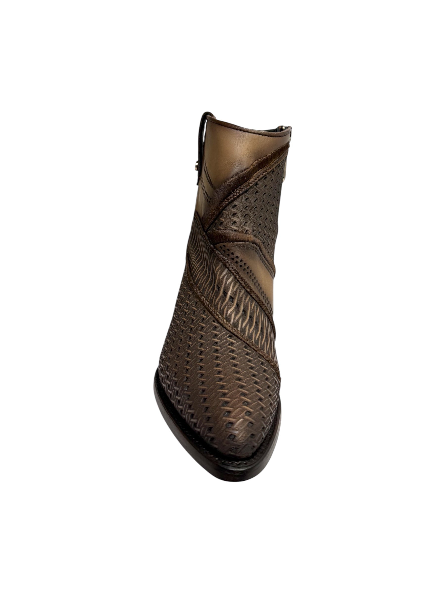 Cuadra Womens Ankle Boot Brown Laser & Embriodery & Studs & Zipper - CU946