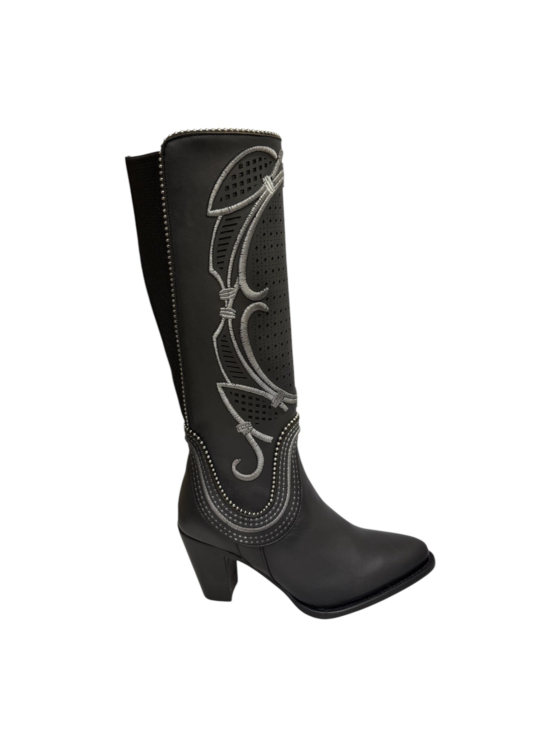 Cuadra Women's Tall Boot Oxford Grey Laser & Embroidery & Zipper Round Toe - CC242