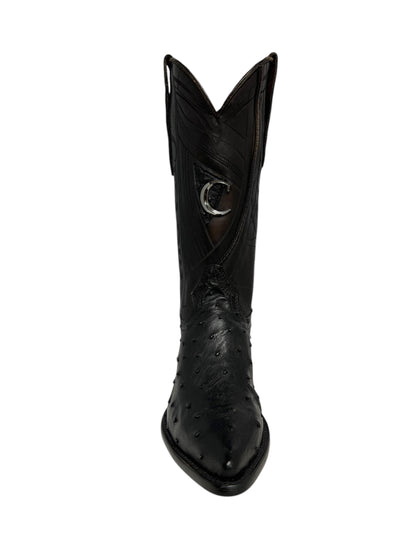 Cuadra Black Ostrich Laser & Embroidery Snipe Toe - CU807