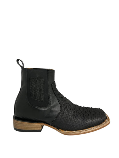 Ranchers Ankle Boot Square Toe Python Black